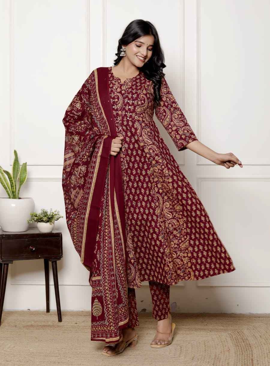 Gulbaan Maroon Paisley Flare Set